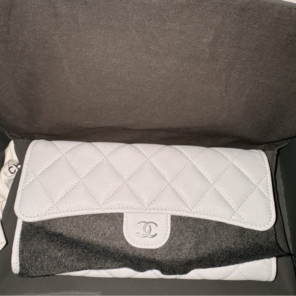 CHANEL Grey Quilted Clutch